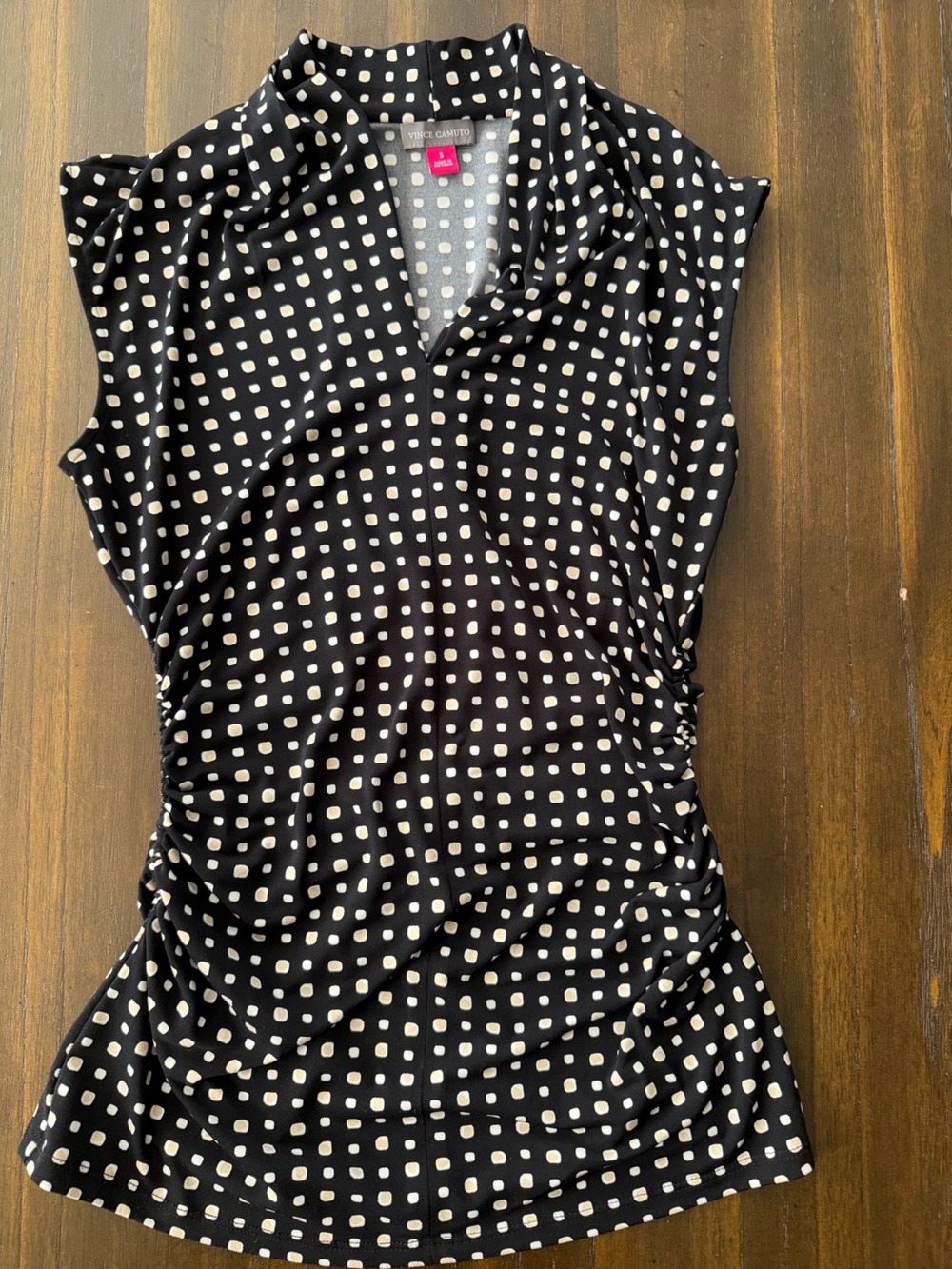 Vince Camuto Black Shirt with Cream Square Polka Dots